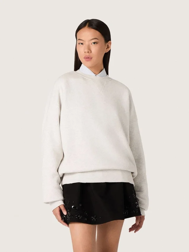 Unisex-Sweatshirt «Star» aus grauer Baumwolle mit Stickerei und Kristallen