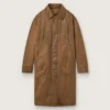 Unisex-Trenchcoat aus braunem, gewachstem Twill mit Lederdetails