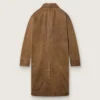 Unisex-Trenchcoat aus braunem, gewachstem Twill mit Lederdetails