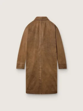 Unisex-Trenchcoat aus braunem, gewachstem Twill mit Lederdetails
