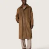 Unisex-Trenchcoat aus braunem, gewachstem Twill mit Lederdetails