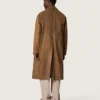 Unisex-Trenchcoat aus braunem, gewachstem Twill mit Lederdetails