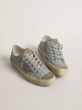 V-Star für Damen aus hellblauem Canvas mit taubengrauem Lederstern