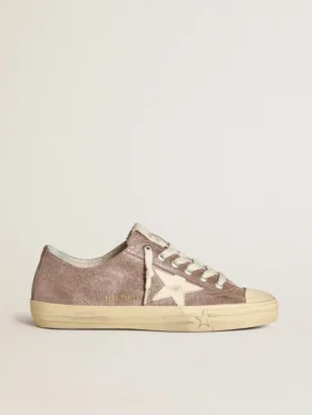 V-Star für Damen aus hellbraunem Metallic-Wildleder mit cremefarbenem Lederstern