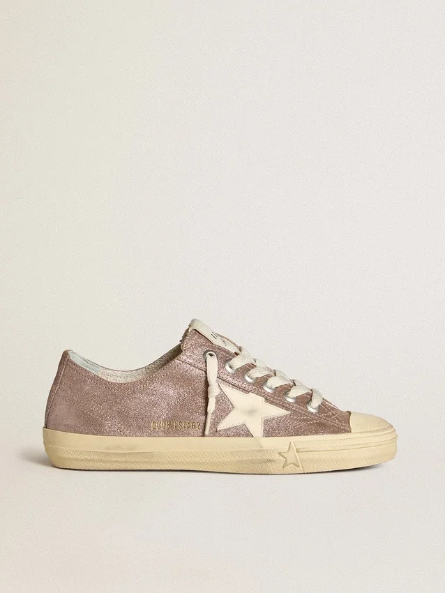 V-Star für Damen aus hellbraunem Metallic-Wildleder mit cremefarbenem Lederstern