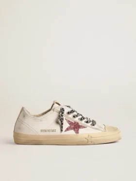 V-Star mit rosa Glitzerstern und Fersenlasche aus Metallic-Leder