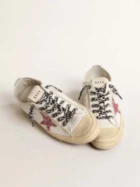 V-Star mit rosa Glitzerstern und Fersenlasche aus Metallic-Leder