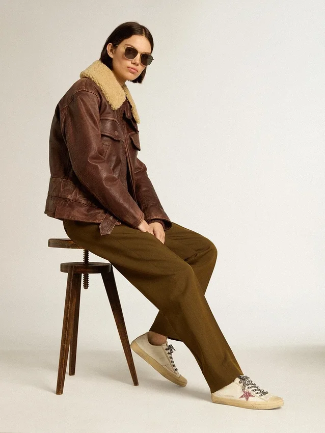 V-Star mit rosa Glitzerstern und Fersenlasche aus Metallic-Leder