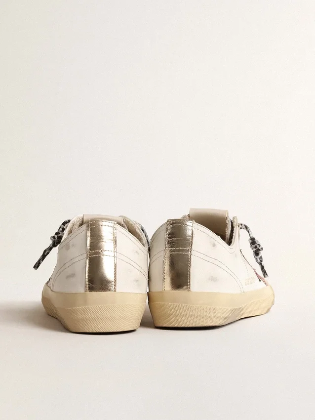 V-Star mit rosa Glitzerstern und Fersenlasche aus Metallic-Leder