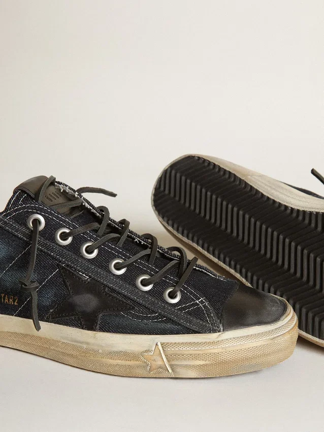 V-Star-Sneaker aus mitternachtsblauem Denim mit schwarzem Lederstern und Zehenkappe
