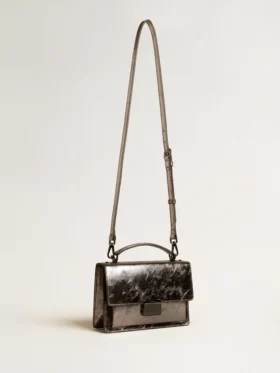 Venezia-Tasche aus anthrazitgrauem Metallic-Leder mit schwarzen Details