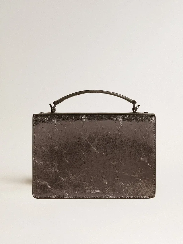 Venezia-Tasche aus anthrazitgrauem Metallic-Leder mit schwarzen Details