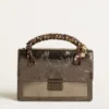 Venezia-Tasche aus anthrazitgrauem Metallic-Leder mit schwarzen Details