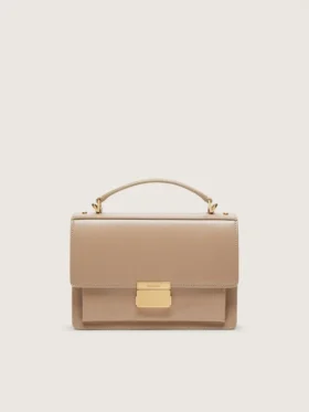 Venezia-Tasche aus beigem, genarbtem Leder mit goldenen Details