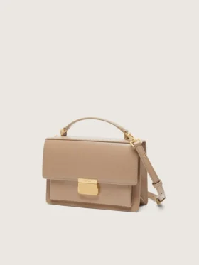 Venezia-Tasche aus beigem, genarbtem Leder mit goldenen Details
