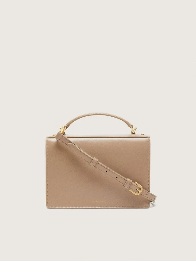 Venezia-Tasche aus beigem, genarbtem Leder mit goldenen Details