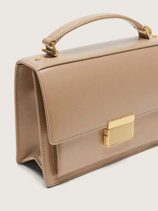 Venezia-Tasche aus beigem, genarbtem Leder mit goldenen Details