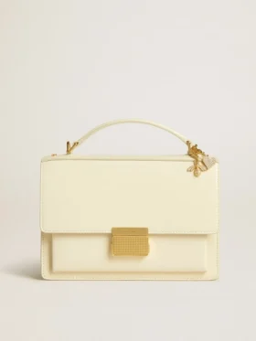 Venezia-Tasche aus butterfarbenem, geripptem Leder mit doppeltem Anhänger