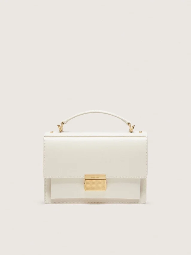 Venezia-Tasche aus butterfarbenem, geripptem Leder mit goldenen Details