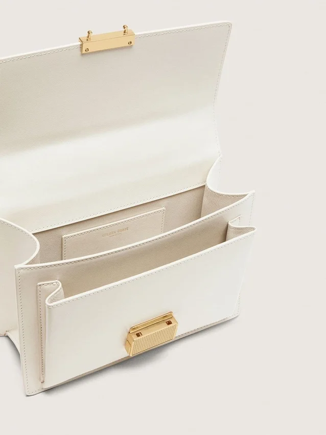 Venezia-Tasche aus butterfarbenem, geripptem Leder mit goldenen Details
