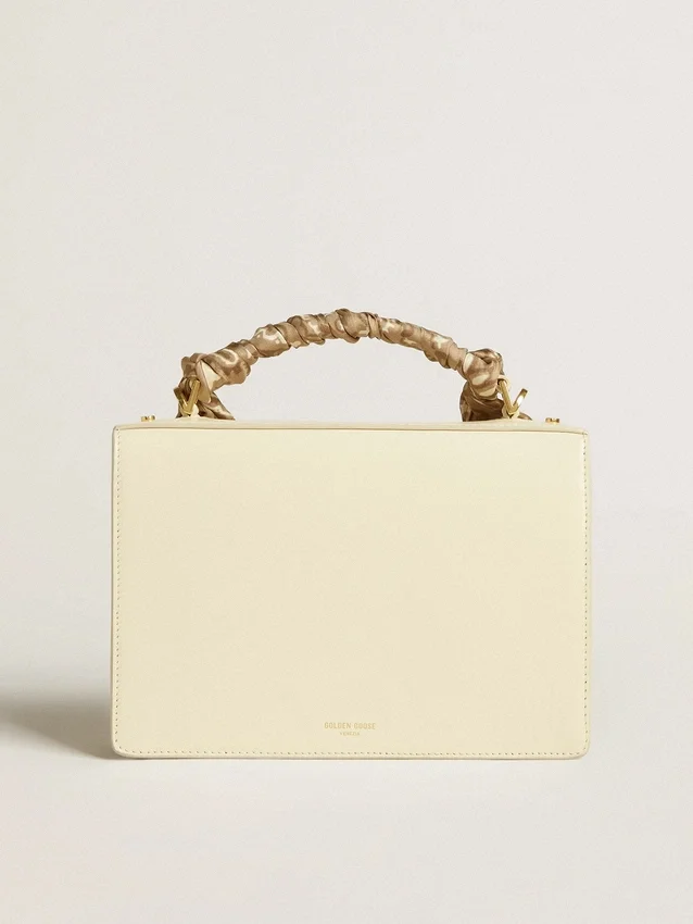 Venezia-Tasche aus butterfarbenem, geripptem Leder mit Seidenschal
