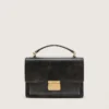 Venezia-Tasche aus schwarzem, auf Alt getrimmtem Leder mit goldenen Details