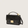 Venezia-Tasche aus schwarzem, auf Alt getrimmtem Leder mit goldenen Details