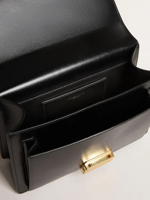 Venezia-Tasche aus schwarzem, genarbtem Leder mit mehrfarbigem Schal