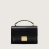 Venezia-Tasche aus schwarzem, geprägtem Leder mit goldenen Details