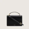 Venezia-Tasche aus schwarzem, geprägtem Leder mit goldenen Details