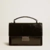Venezia-Tasche aus schwarzem Metallic-Leder mit schwarzen Details