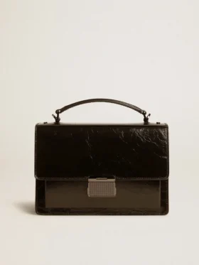 Venezia-Tasche aus schwarzem Metallic-Leder mit schwarzen Details
