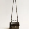 Venezia-Tasche aus schwarzem Metallic-Leder mit schwarzen Details