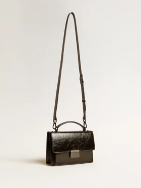 Venezia-Tasche aus schwarzem Metallic-Leder mit schwarzen Details