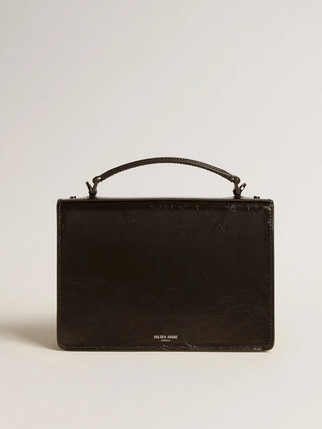 Venezia-Tasche aus schwarzem Metallic-Leder mit schwarzen Details