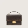 Venezia-Tasche aus vintage-dunkelbraunem, geprägtem Leder mit goldenen Details