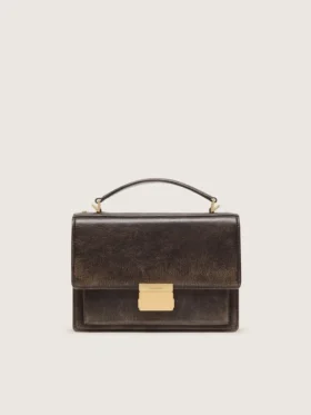 Venezia-Tasche aus vintage-dunkelbraunem, geprägtem Leder mit goldenen Details