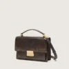 Venezia-Tasche aus vintage-dunkelbraunem, geprägtem Leder mit goldenen Details