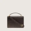 Venezia-Tasche aus vintage-dunkelbraunem, geprägtem Leder mit goldenen Details