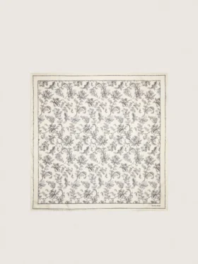 Vintage-Seidenschal in Weiss mit schwarzem Blumenmuster