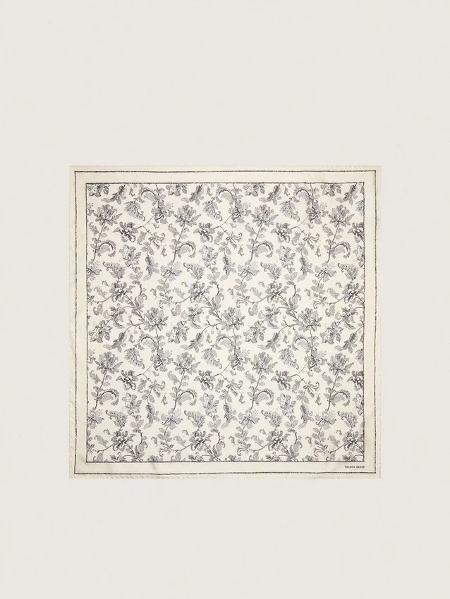 Vintage-Seidenschal in Weiss mit schwarzem Blumenmuster