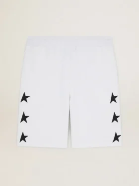 Vintage-weisse Bermuda-Shorts für Herren mit kontrastierenden schwarzen Sternen