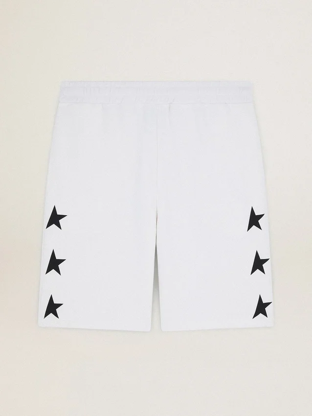 Vintage-weisse Bermuda-Shorts für Herren mit kontrastierenden schwarzen Sternen