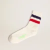Vintage-weisse Socken mit Used-Look-Details und zweifarbigen Streifen
