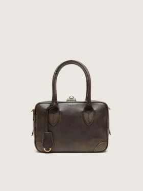 Vita-Tasche aus braunem Vintage-Leder mit goldenen Details