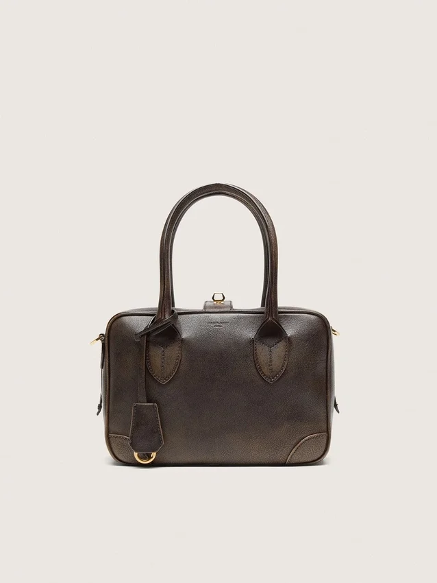 Vita-Tasche aus braunem Vintage-Leder mit goldenen Details