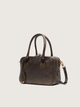 Vita-Tasche aus braunem Vintage-Leder mit goldenen Details