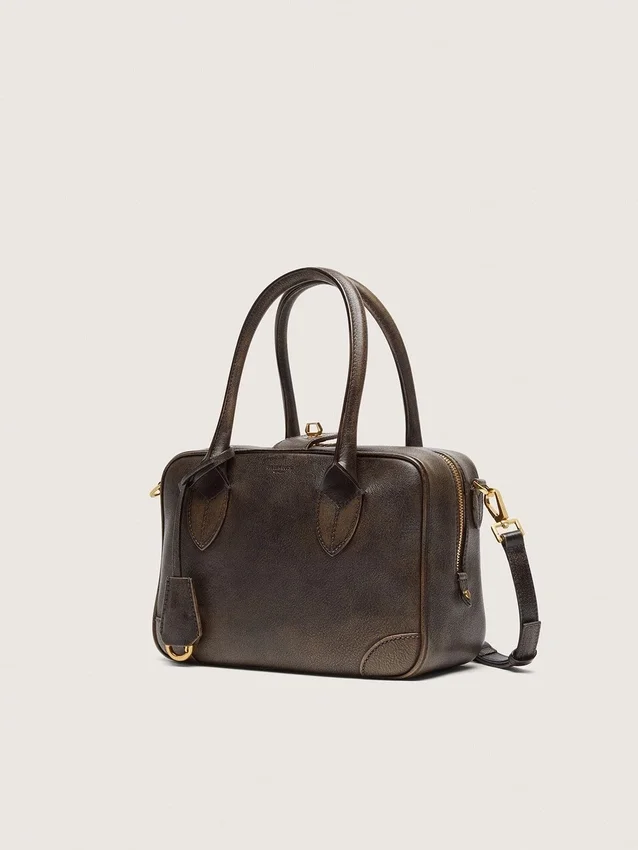 Vita-Tasche aus braunem Vintage-Leder mit goldenen Details