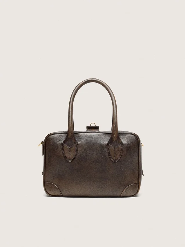 Vita-Tasche aus braunem Vintage-Leder mit goldenen Details