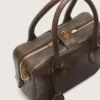 Vita-Tasche aus braunem Vintage-Leder mit goldenen Details